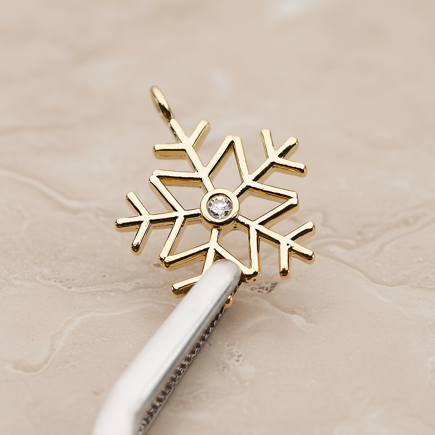 Winter Christmas Cubic Snowflake Layout Silhouette Large Pendant, 2 Pc on warm marble background (PD.1782-02)