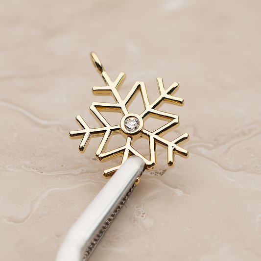 Winter Christmas Cubic Snowflake Layout Silhouette Large Pendant, 2 Pc on warm marble background (PD.1782-02)