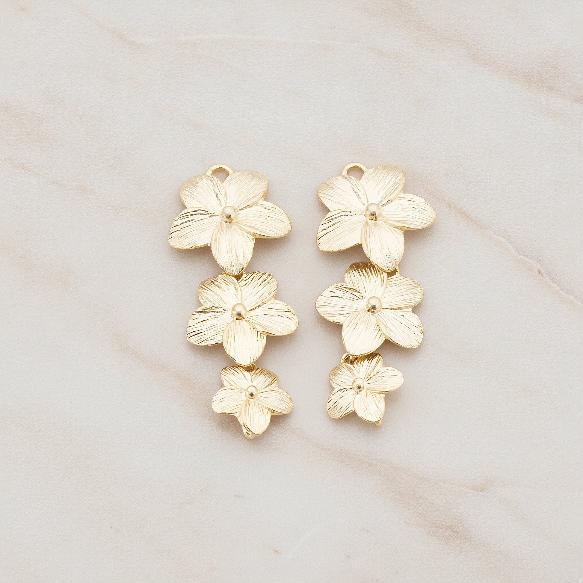Five Petal Triple Flower Pendant, 2 Pc on warm marble background (PD.178)