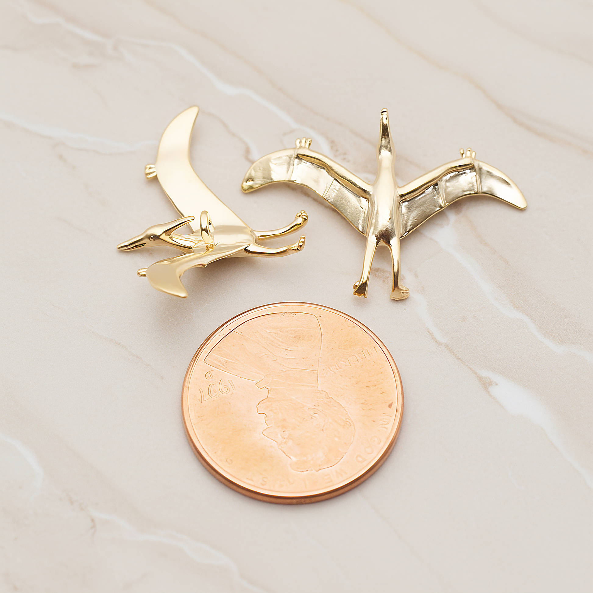 Pterosaurs, Dinosaur Pendant, 2 Pc on warm marble background (PD.1796)