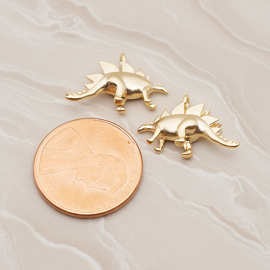 Stegosaurus, Dinosaur Pendant, 2 Pc on warm marble background (PD.1797)