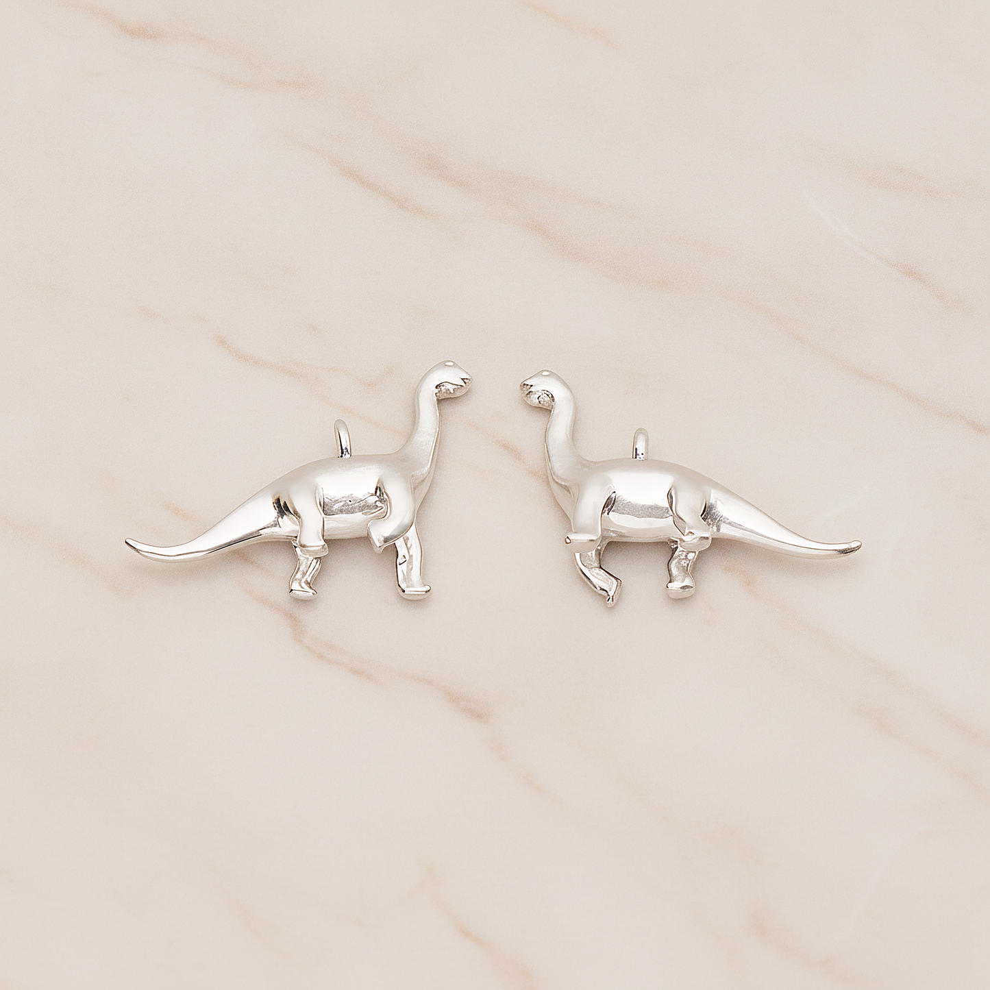 Brachiosaurus, Dinosaur Pendant, 2 Pc on warm marble background (PD.1799)