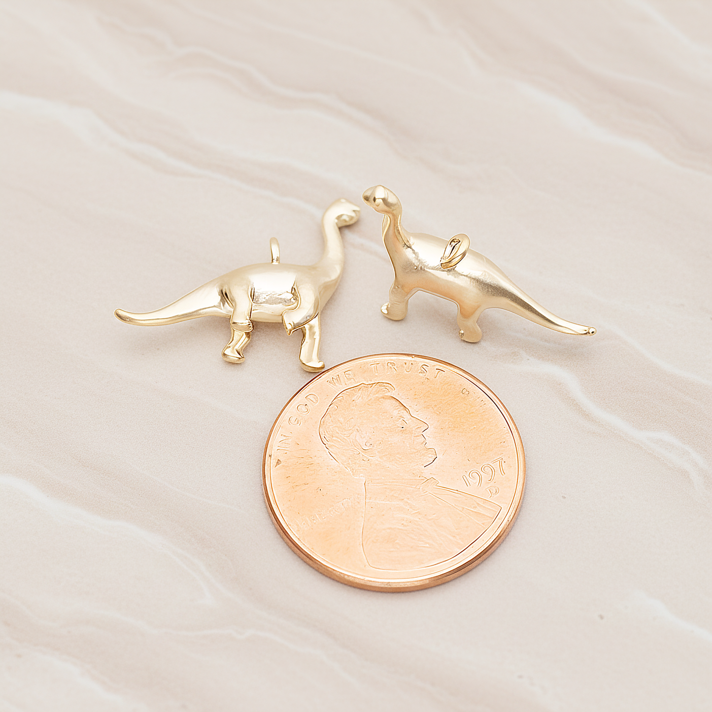 Brachiosaurus, Dinosaur Pendant, 2 Pc on warm marble background (PD.1799)