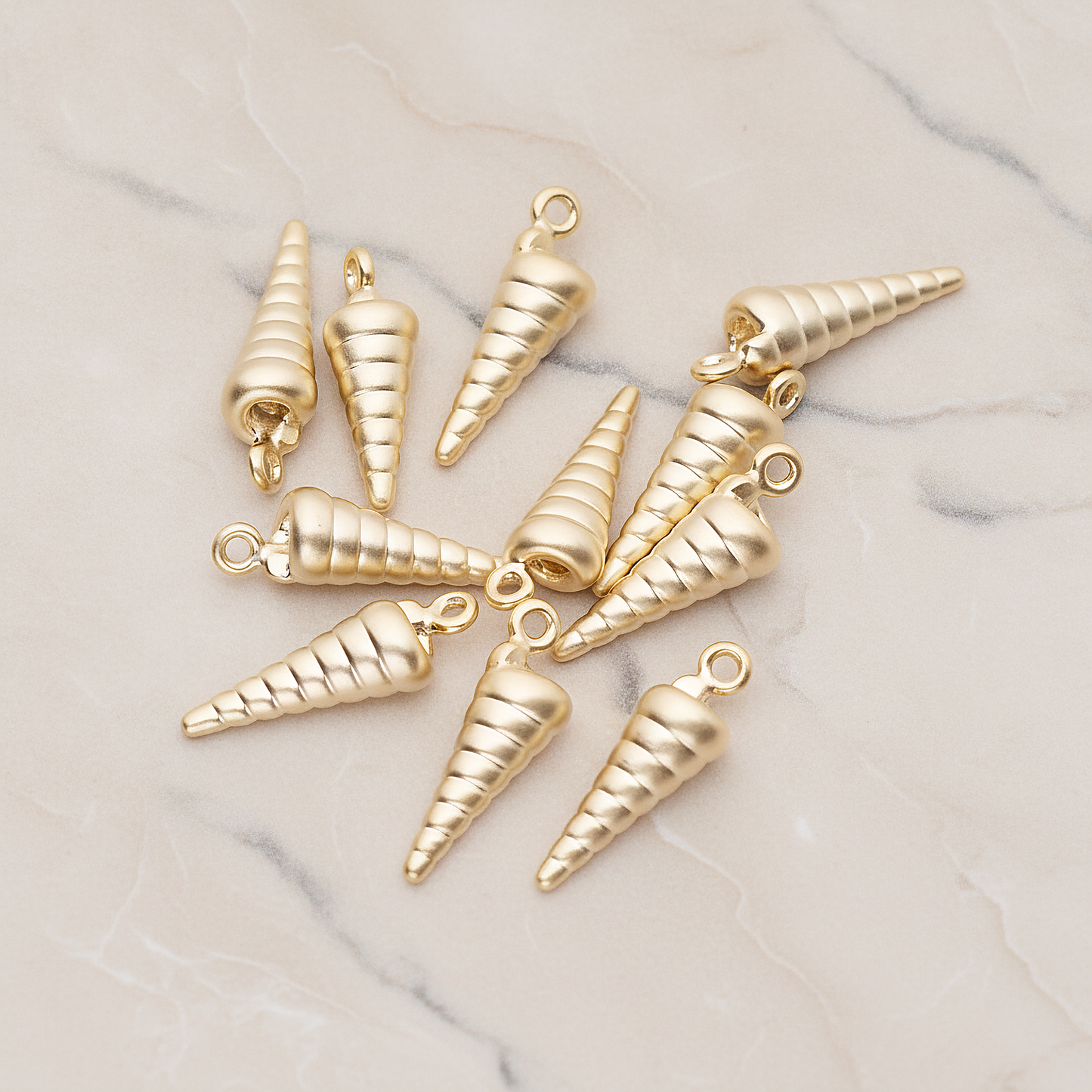 Sea Shell, Skinny Conch Pendant, 2 Pc on warm marble background (PD.1800)