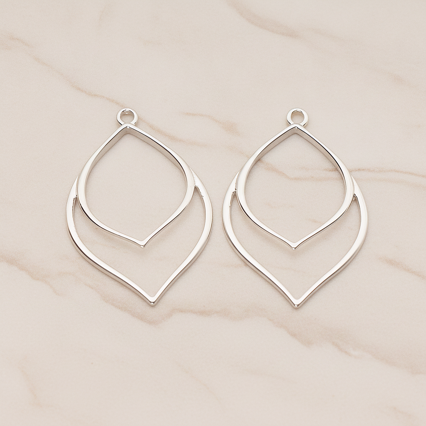 Flower Line Leaf Pendant, 2 Pc on warm marble background (PD.1802)