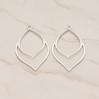 Flower Line Leaf Pendant, 2 Pc on warm marble background (PD.1802)