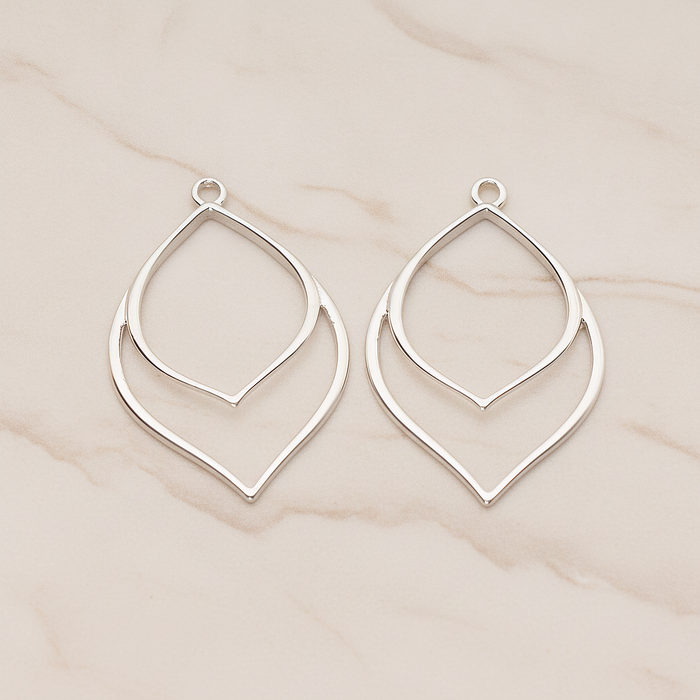 Flower Line Leaf Pendant, 2 Pc on warm marble background (PD.1802)
