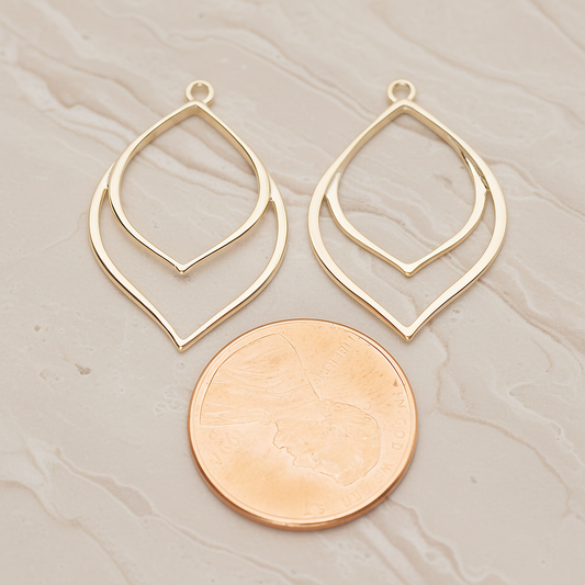 Flower Line Leaf Pendant, 2 Pc on warm marble background (PD.1802)
