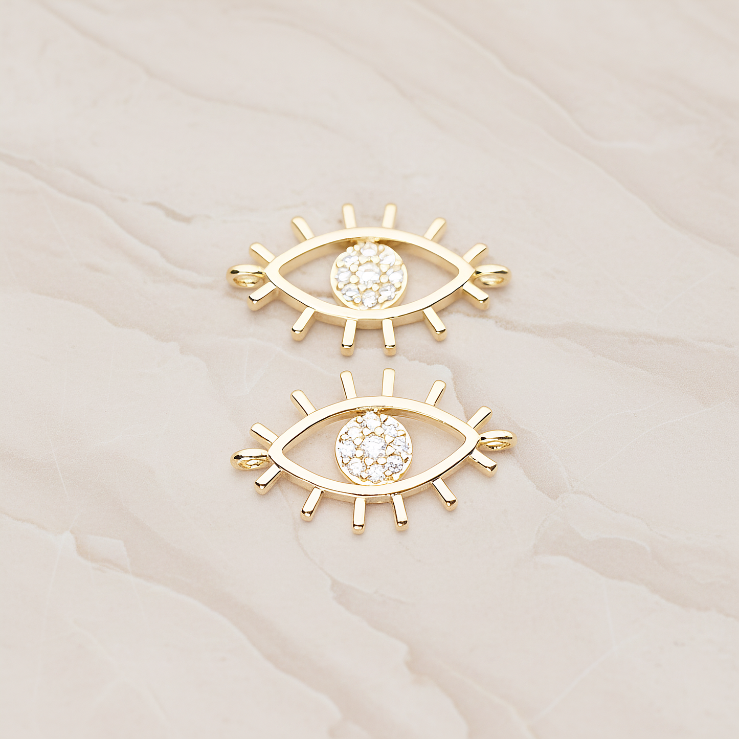 Cubic Evil Eye Oval Connector Pendant, 2 Pc on warm marble background (PD.1810)