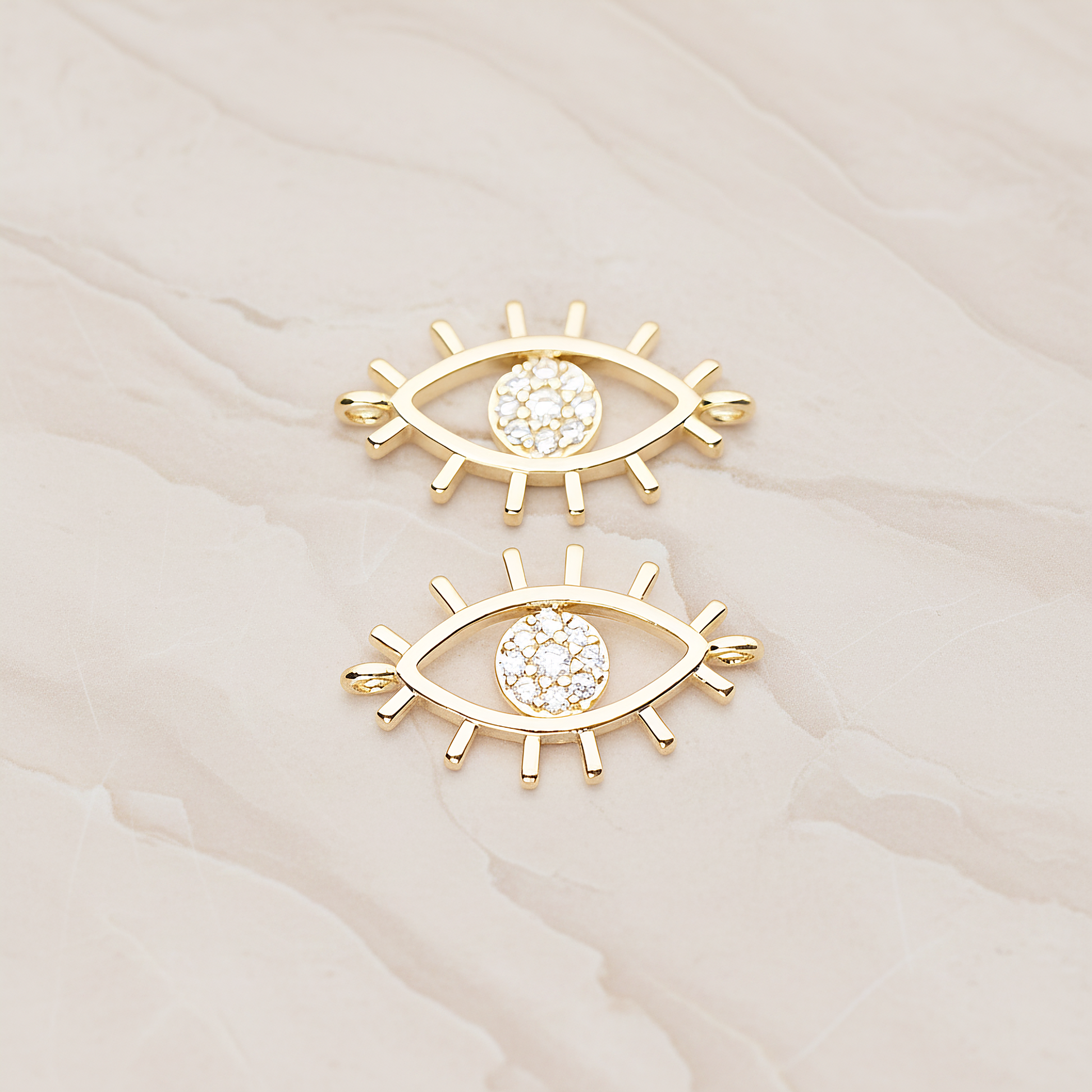 Cubic Evil Eye Oval Connector Pendant, 2 Pc on warm marble background (PD.1810)