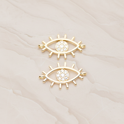 Cubic Evil Eye Oval Connector Pendant, 2 Pc on warm marble background (PD.1810)