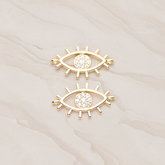 Cubic Evil Eye Oval Connector Pendant, 2 Pc on warm marble background (PD.1810)