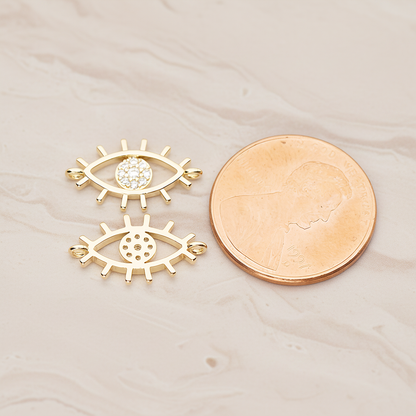 Cubic Evil Eye Oval Connector Pendant, 2 Pc on warm marble background (PD.1810)