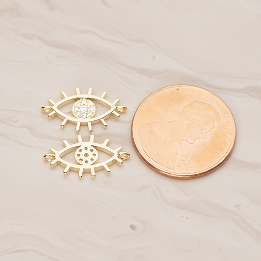 Cubic Evil Eye Oval Connector Pendant, 2 Pc on warm marble background (PD.1810)