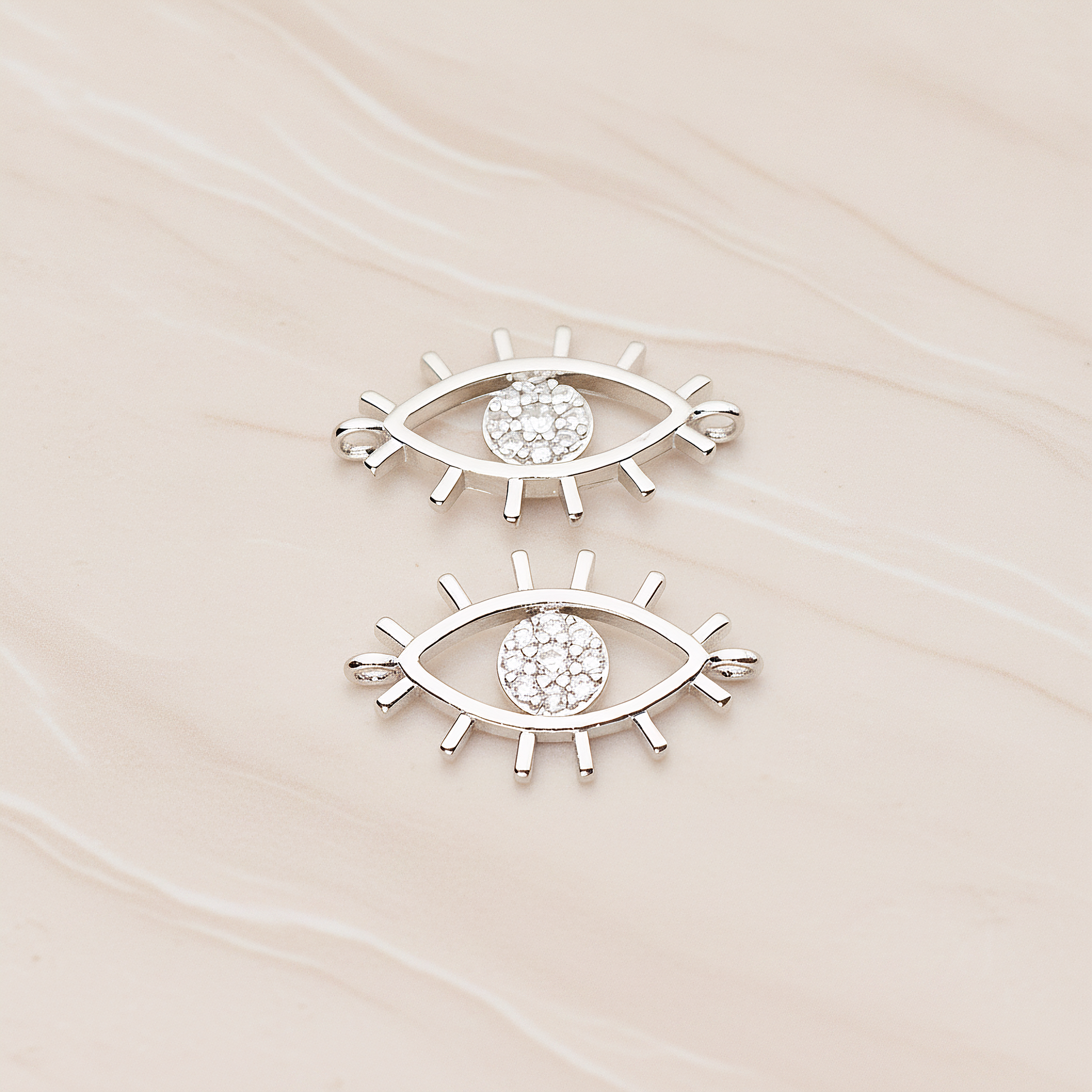 Cubic Evil Eye Oval Connector Pendant, 2 Pc on warm marble background (PD.1810)