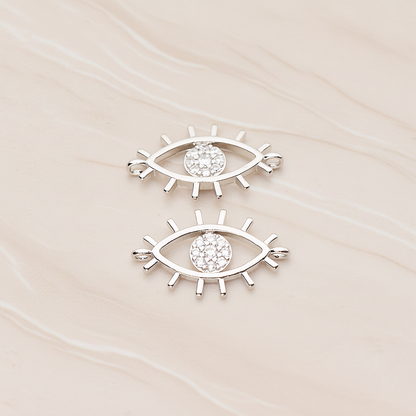 Cubic Evil Eye Oval Connector Pendant, 2 Pc on warm marble background (PD.1810)