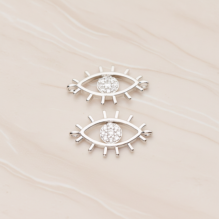 Cubic Evil Eye Oval Connector Pendant, 2 Pc on warm marble background (PD.1810)