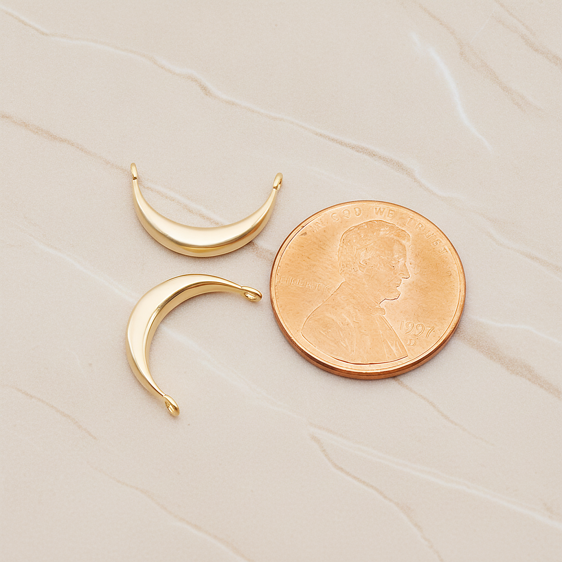 Reverse Crescent Moon Connector Pendant, 2 Pc on warm marble background (PD.1824)