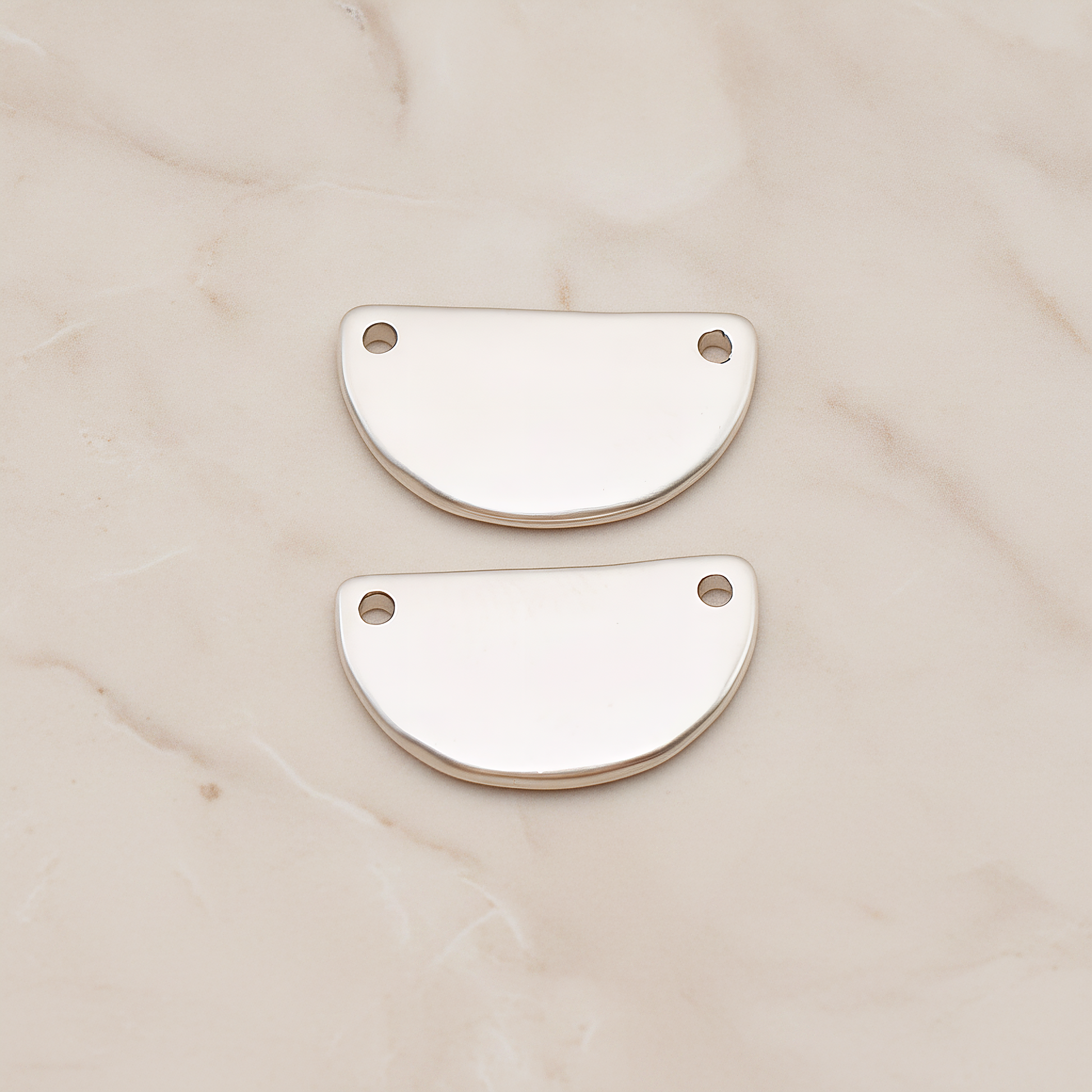 Reverse Half Moon Stamped Hammered Connector Pendant, 2 Pc on warm marble background (PD.1825)