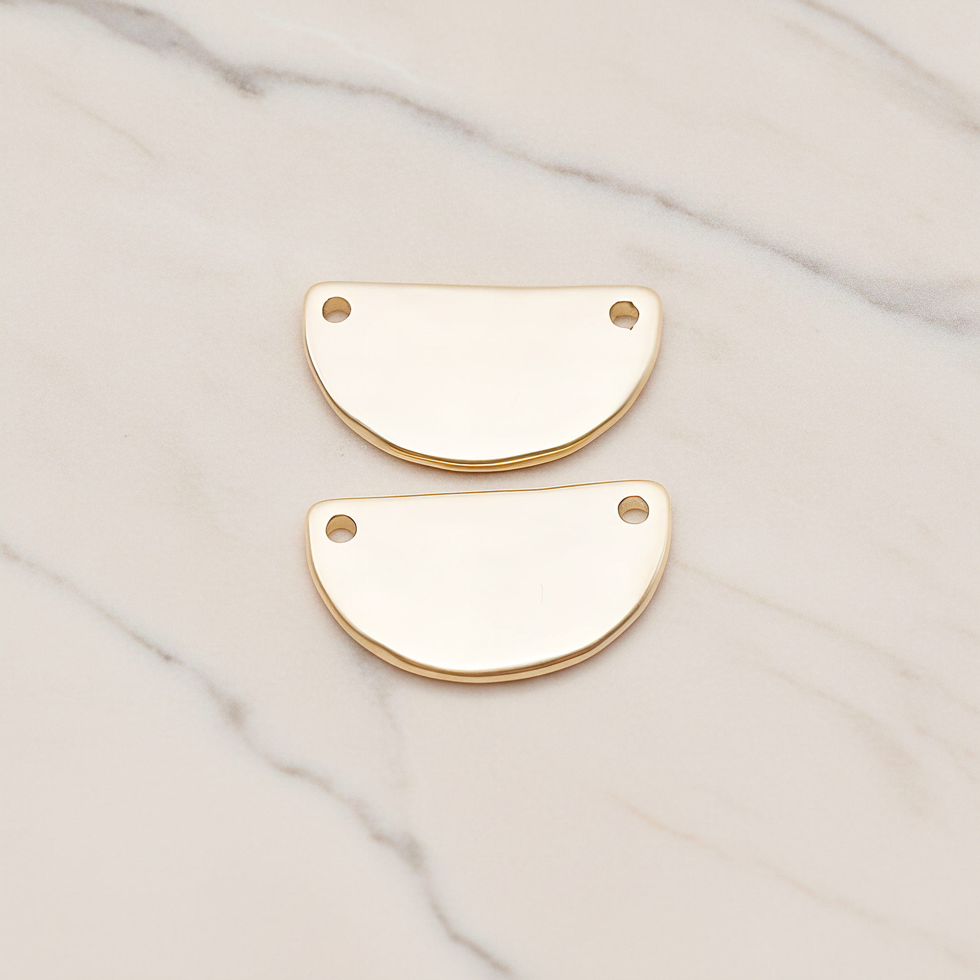 Reverse Half Moon Stamped Hammered Connector Pendant, 2 Pc on warm marble background (PD.1825)
