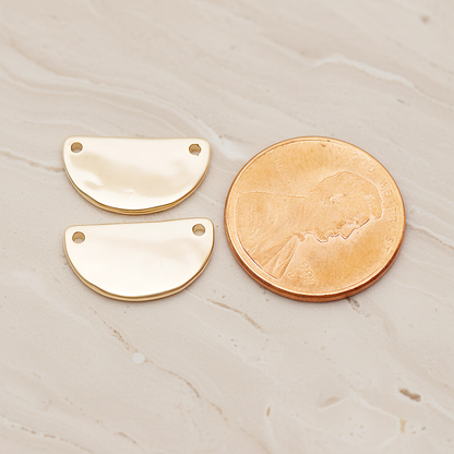 Reverse Half Moon Stamped Hammered Connector Pendant, 2 Pc on warm marble background (PD.1825)