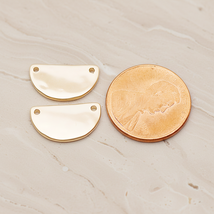 Reverse Half Moon Stamped Hammered Connector Pendant, 2 Pc on warm marble background (PD.1825)