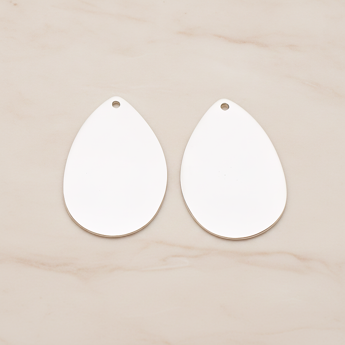Large Teardrop Stamped Hammered Pendant, 2 Pc on warm marble background (PD.1826-02)