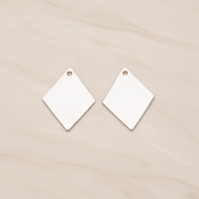Small Rhombus Stamped Hammered Pendant, 2 Pc on warm marble background (PD.1827-01)