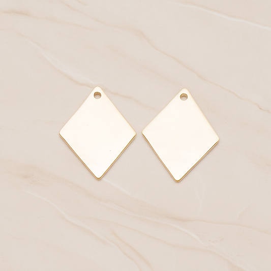 Small Rhombus Stamped Hammered Pendant, 2 Pc on warm marble background (PD.1827-01)