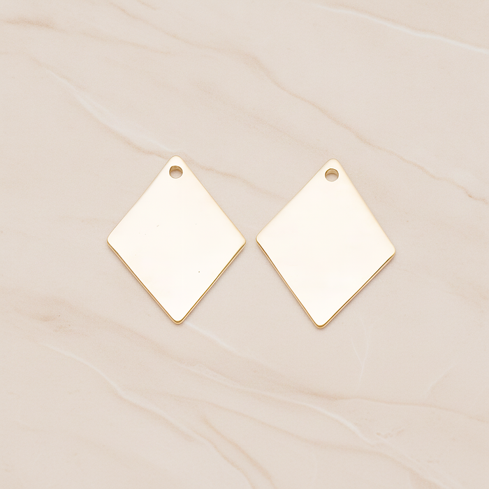 Small Rhombus Stamped Hammered Pendant, 2 Pc on warm marble background (PD.1827-01)