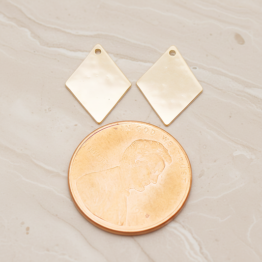 Small Rhombus Stamped Hammered Pendant, 2 Pc on warm marble background (PD.1827-01)