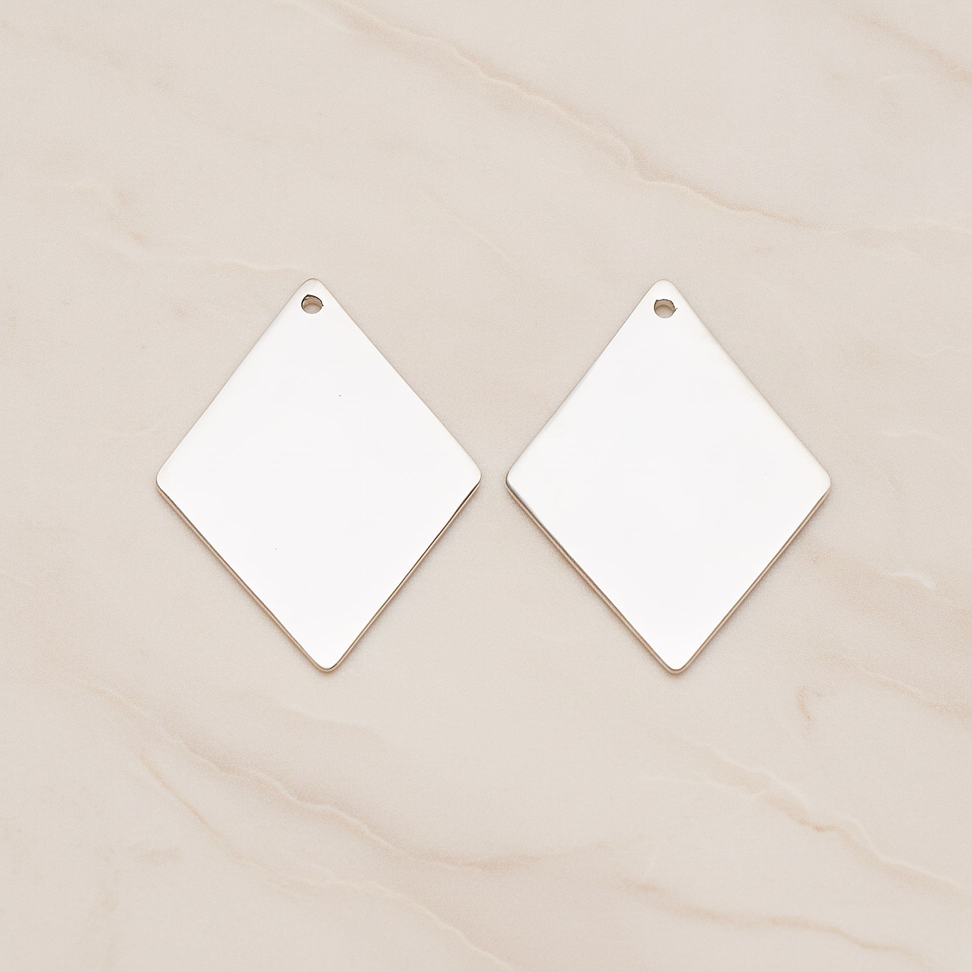 Large Rhombus Stamped Hammered Pendant, 2 Pc on warm marble background (PD.1827-02)