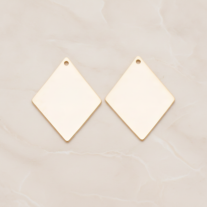 Large Rhombus Stamped Hammered Pendant, 2 Pc on warm marble background (PD.1827-02)