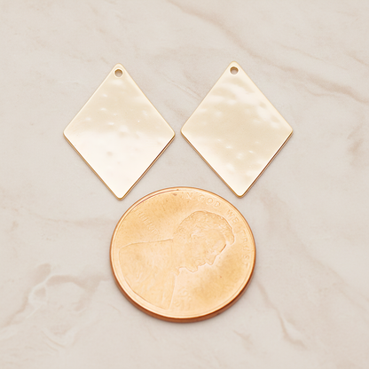 Large Rhombus Stamped Hammered Pendant, 2 Pc on warm marble background (PD.1827-02)