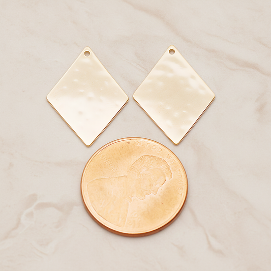 Large Rhombus Stamped Hammered Pendant, 2 Pc on warm marble background (PD.1827-02)