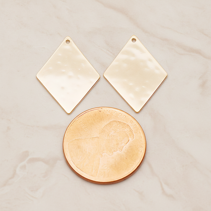 Large Rhombus Stamped Hammered Pendant, 2 Pc on warm marble background (PD.1827-02)