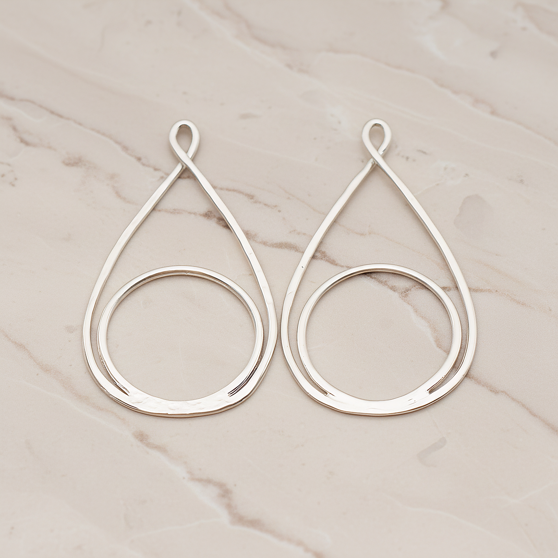 Dubble Round Teardrop Pendant, 2 Pc on warm marble background (PD.1828)