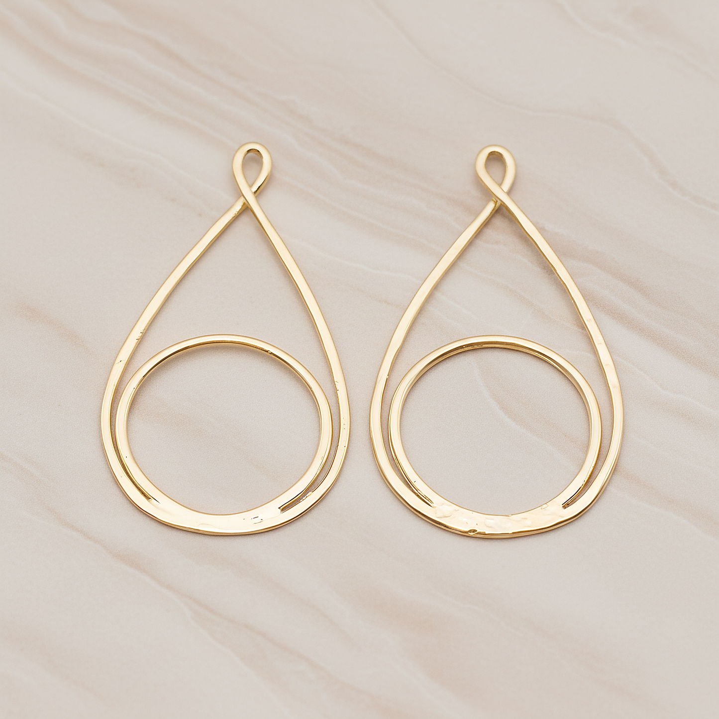 Dubble Round Teardrop Pendant, 2 Pc on warm marble background (PD.1828)