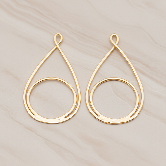 Dubble Round Teardrop Pendant, 2 Pc on warm marble background (PD.1828)