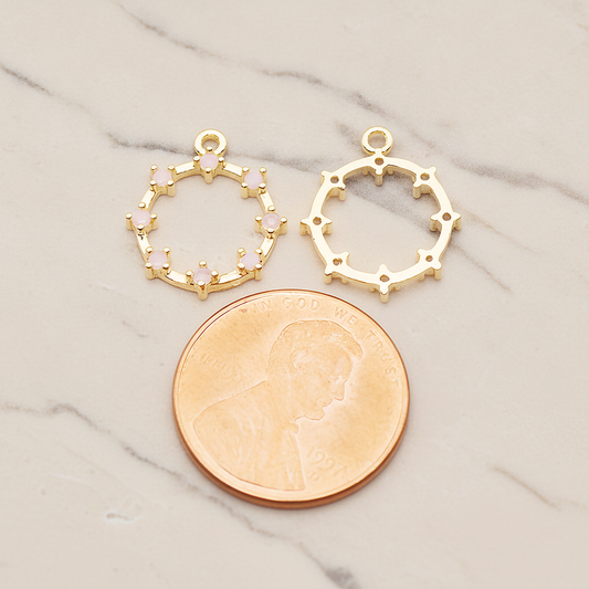 Crown of Beauty Round Cubic Pendant, 2 Pc on warm marble background (PD.1840)