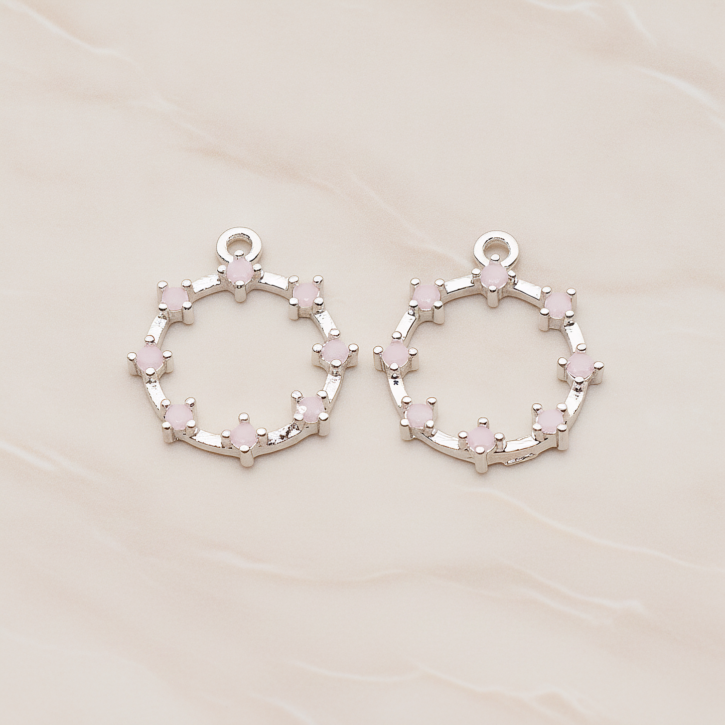 Crown of Beauty Round Cubic Pendant, 2 Pc on warm marble background (PD.1840)