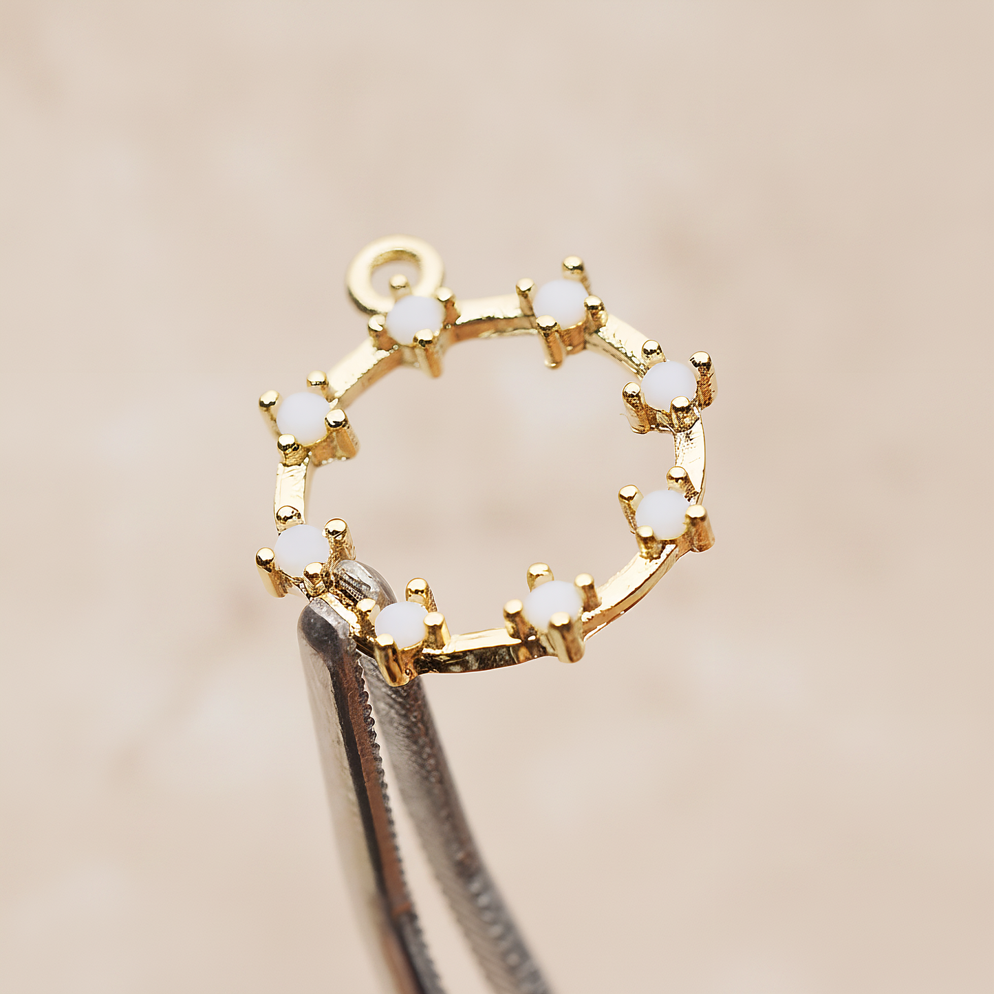 Crown of Beauty Round Cubic Pendant, 2 Pc on warm marble background (PD.1840)