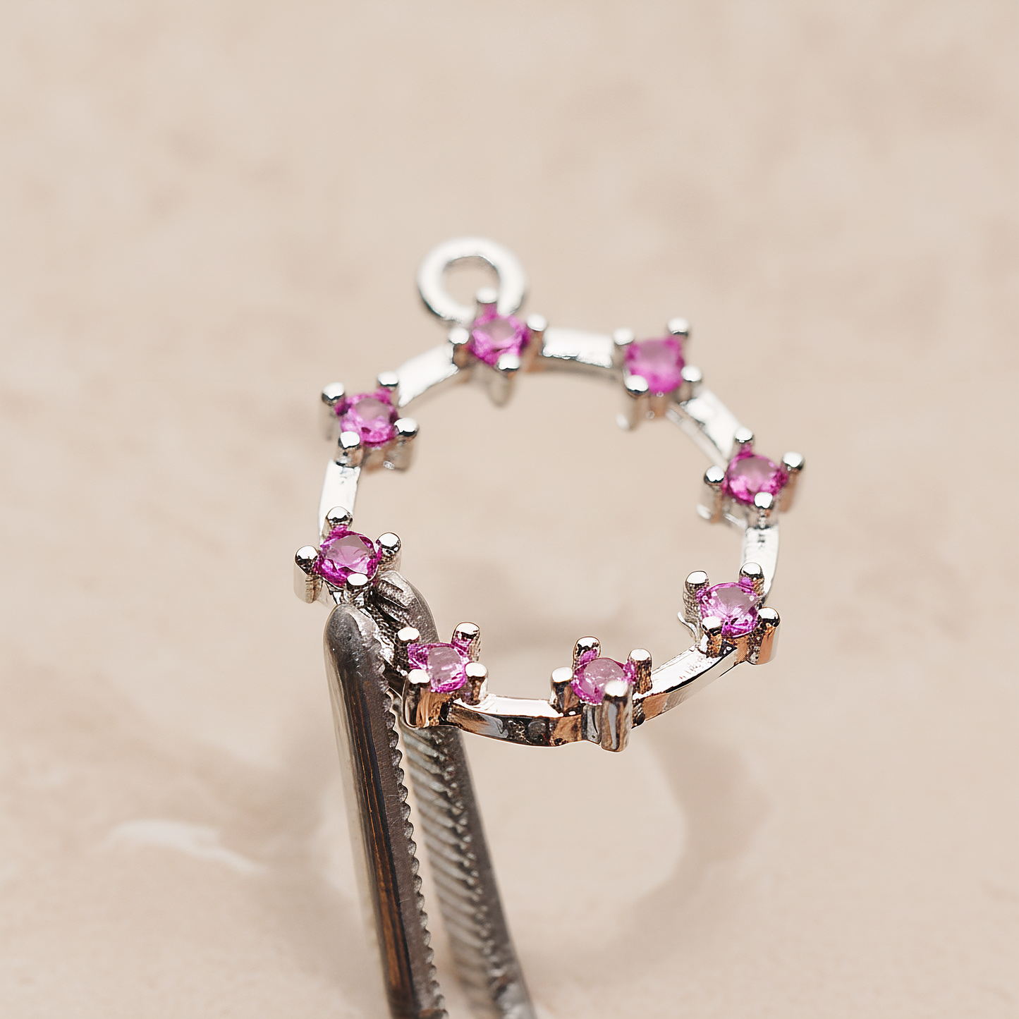 Crown of Beauty Round Cubic Pendant, 2 Pc on warm marble background (PD.1840)