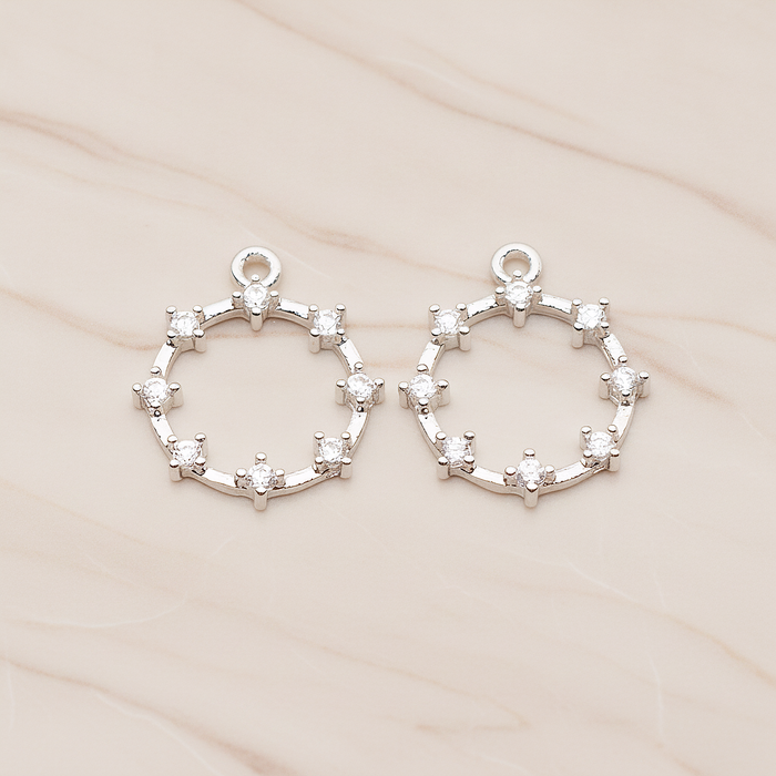 Crown of Beauty Round Cubic Pendant, 2 Pc on warm marble background (PD.1840)
