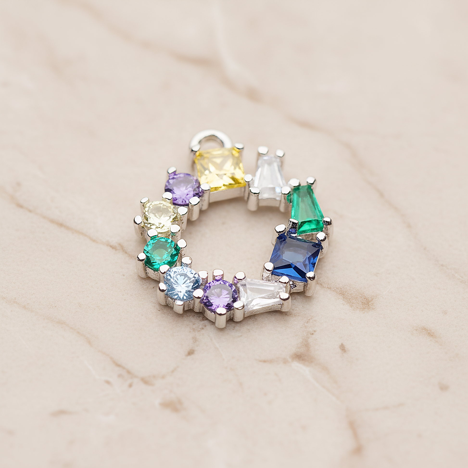 Crown of Beauty Small Round Cubic Pendant, 1 Pc on warm marble background (PD.1841)