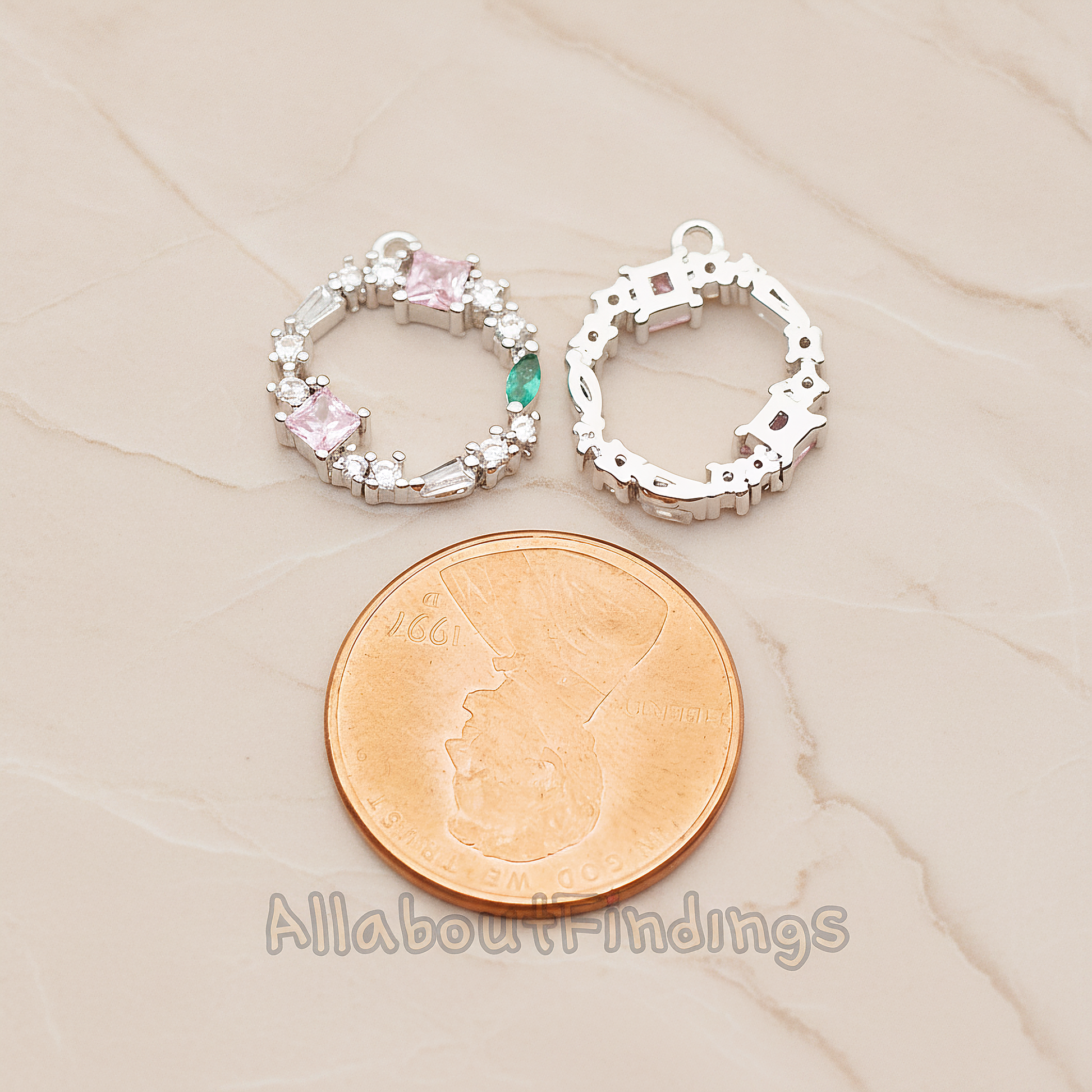 Crown of Beauty Round Cubic Pendant, 1 Pc on warm marble background (PD.1842)