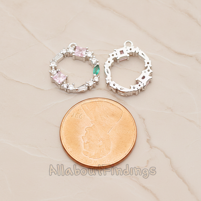 Crown of Beauty Round Cubic Pendant, 1 Pc on warm marble background (PD.1842)