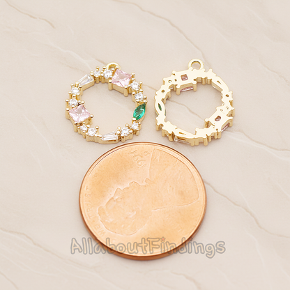Crown of Beauty Round Cubic Pendant, 1 Pc on warm marble background (PD.1842)