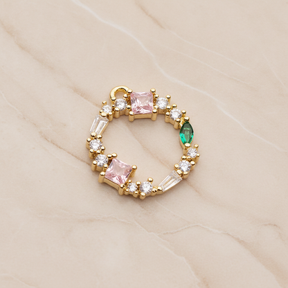 Crown of Beauty Round Cubic Pendant, 1 Pc on warm marble background (PD.1842)