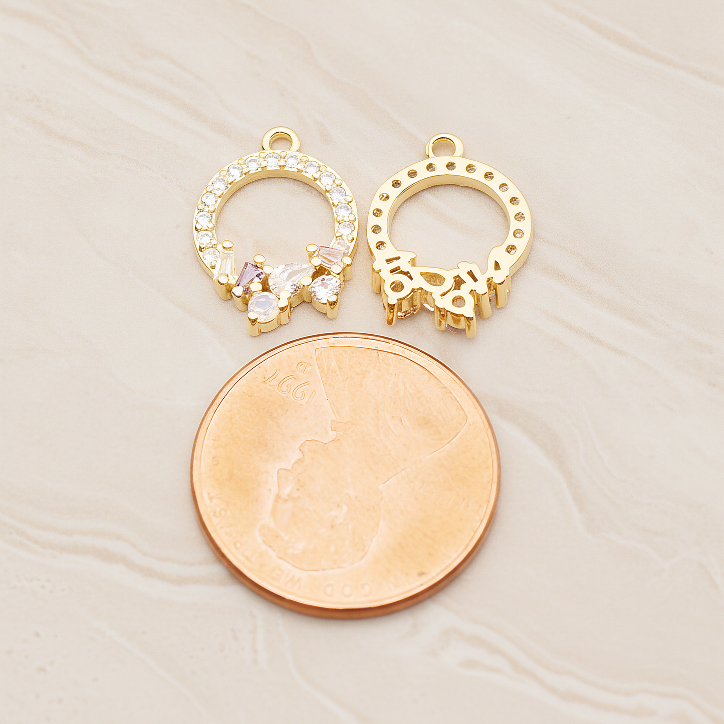 Round Cubic Ring Pendant, 1 Pc on warm marble background (PD.1843)